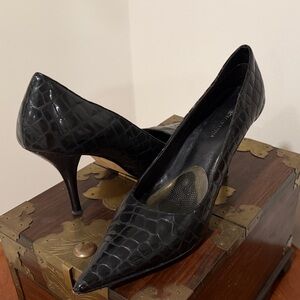 BCBGMaxAzria Black Croc-Embossed Pointed-Toe Stiletto Pump